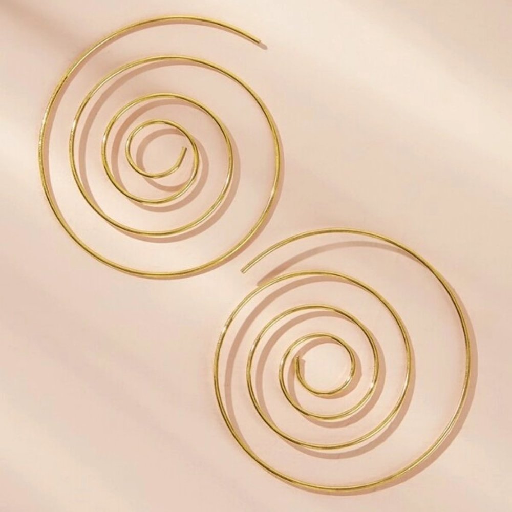 NEW Gold Tone Spiral‎ Hoop Fashion Earrings